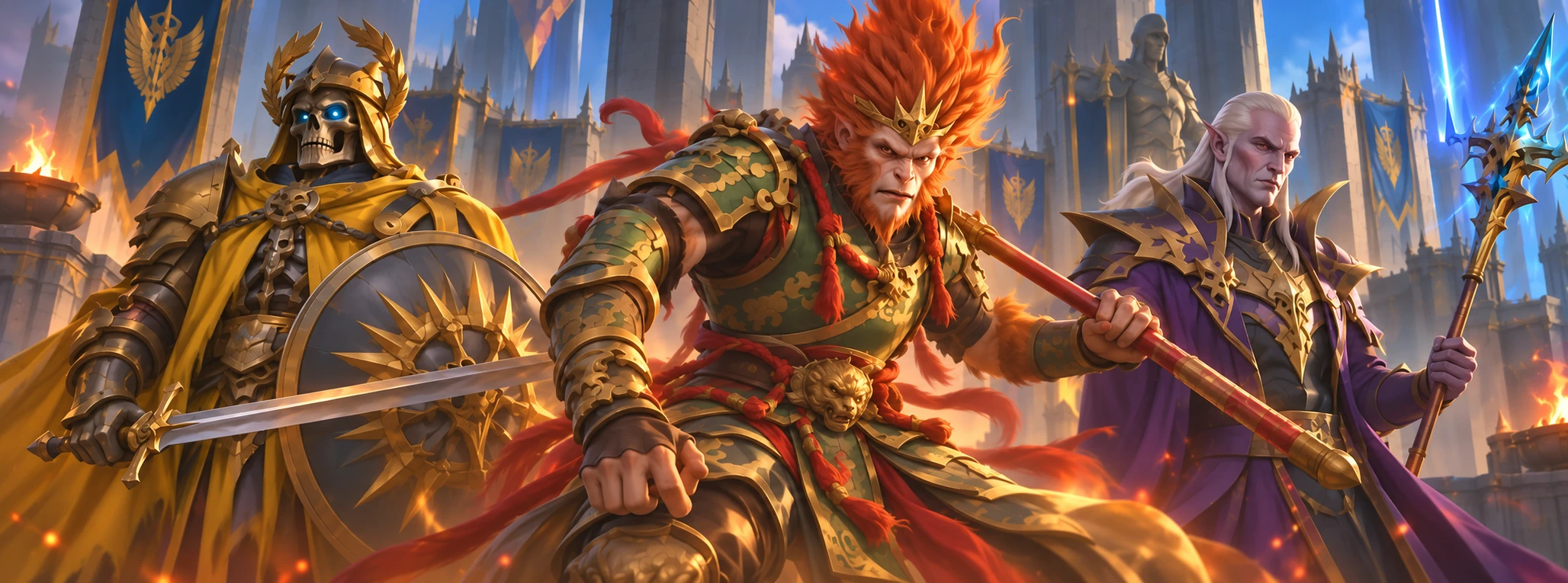 Three mythic warriors beneath the Golden Citadel.